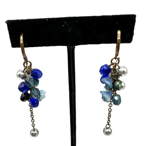 Vintage Blue And Silver Dangle Earrings Hinged Clasp - Picture 1 of 6
